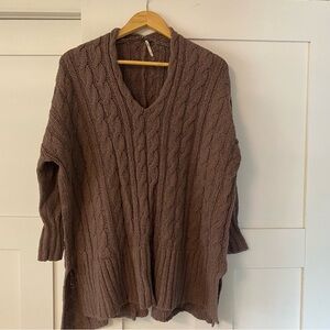 Free People Cable-Knit V-Neck Sweater - Brown